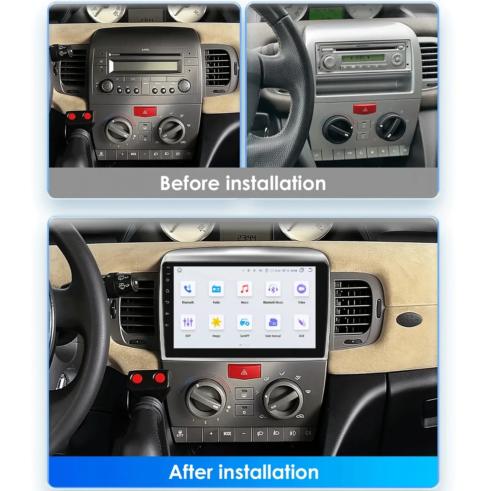 Hizpo Android 14 Car Radio For LANCIA YPSILON 2006 - 2011 GPS Navigation Car Auto Stereo Multimedia Player Carplay AI WIFI Audio