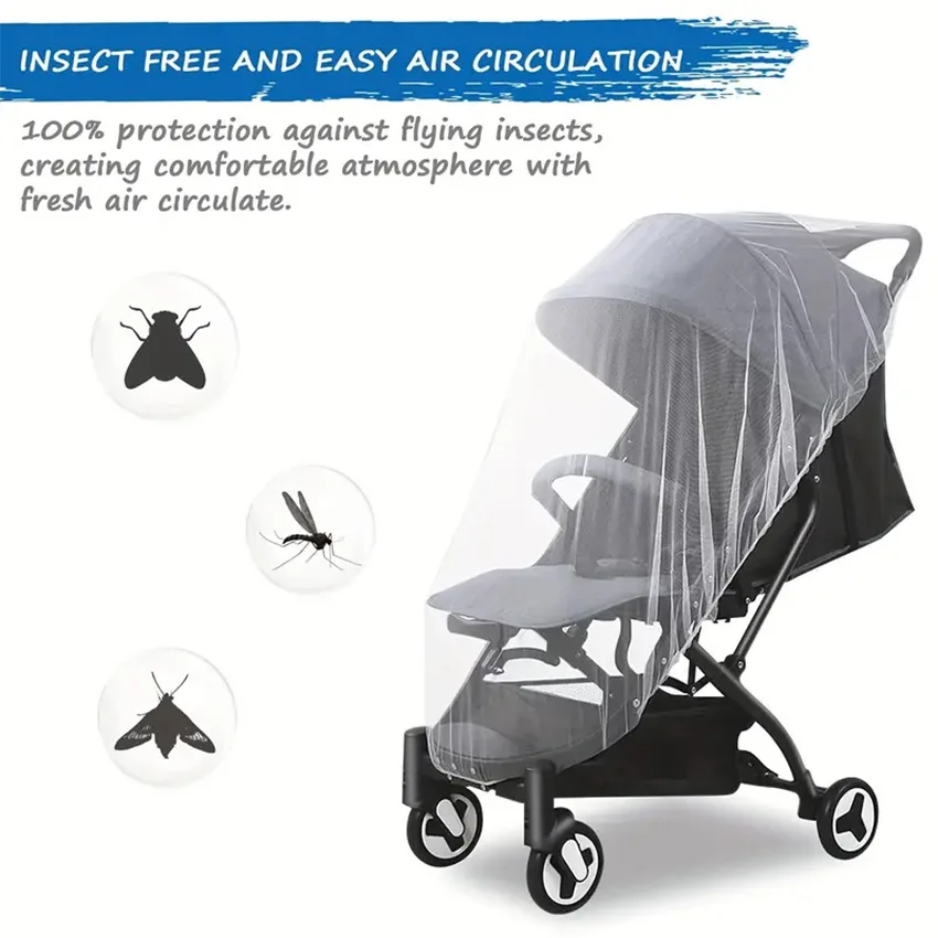 Summer Stroller Mosquito Net Baby Cart Cover Insect Netting Large Size Baby Walker Universal Mosquito Net Stroller Accessories