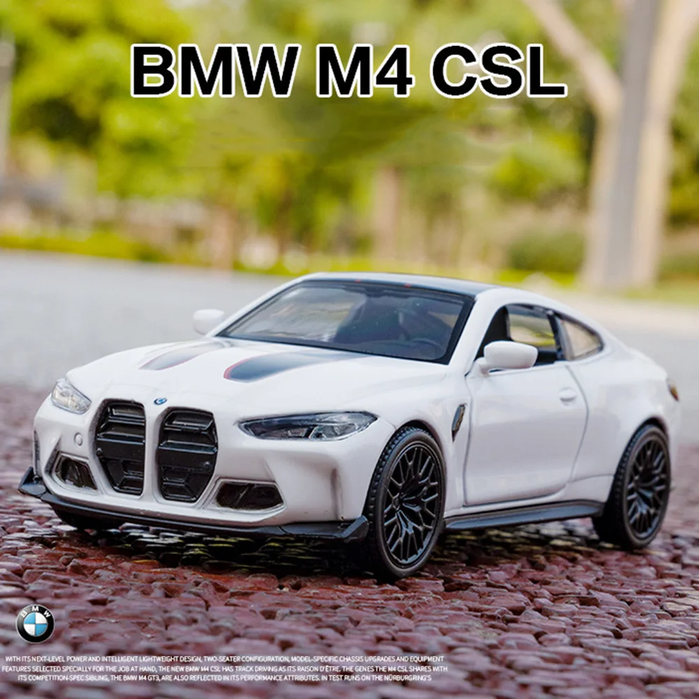 1:36 BMW M4 CSL Zabawkowy samochód Odlewane modele ze stopu metali lekkich z 2 otwieranymi drzwiami Gumowa opona Funkcja ciągnięcia wstecz Zabawki dla dzieci Prezenty dla dzieci