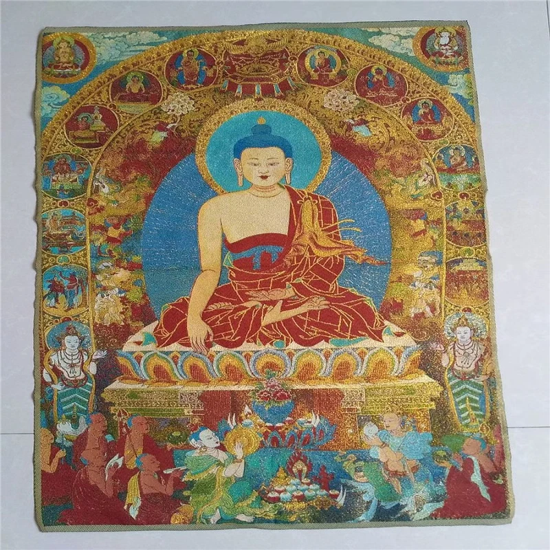 

Tangka auspicious embroidery, Shakyamuni embroidery fabric painting, home feng shui painting, auspicious painting