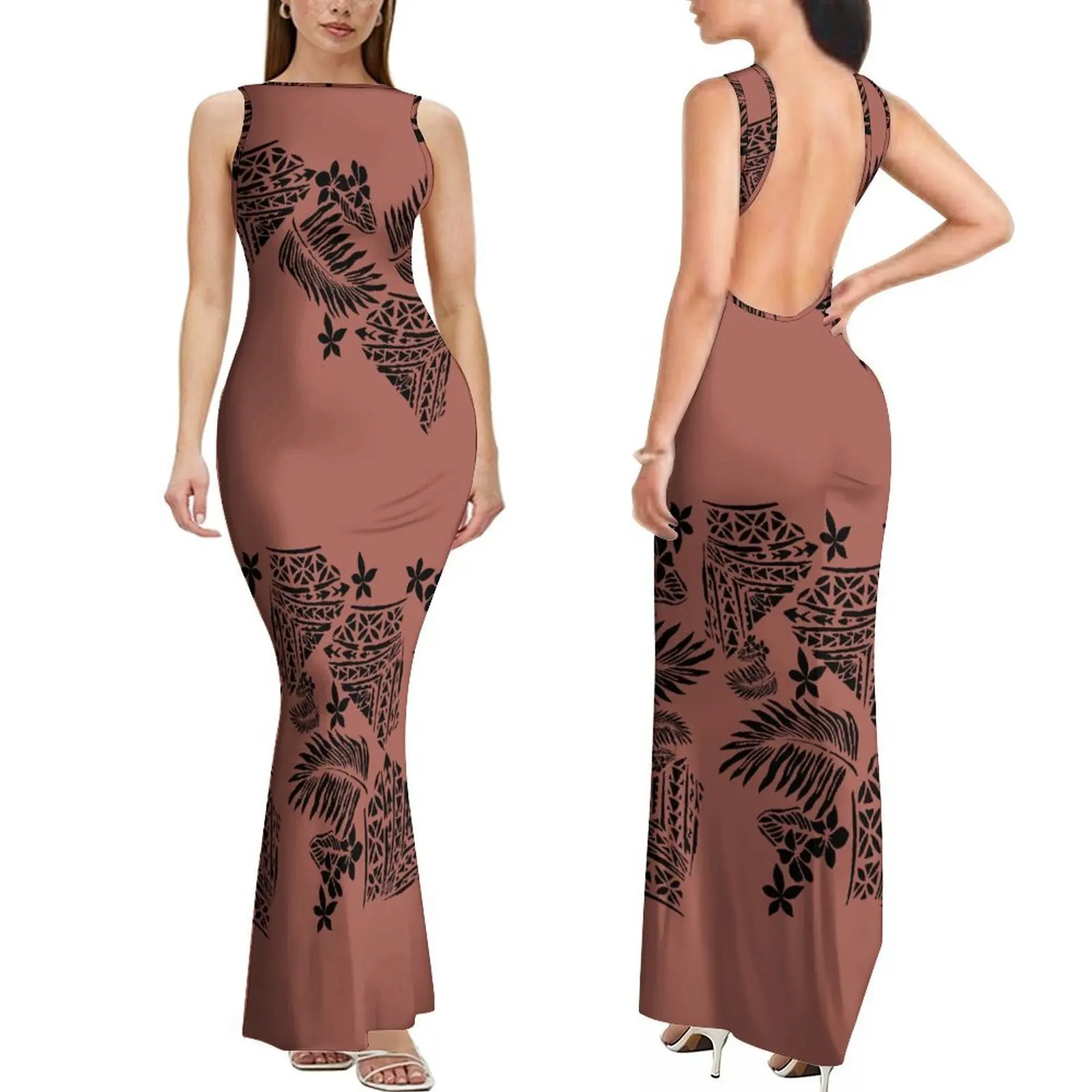 Soft And Skin-Friendly Sleeveless Long Slimming And Sexy Backless Women'S Dress Polynesian Custom-Made Evening Dress