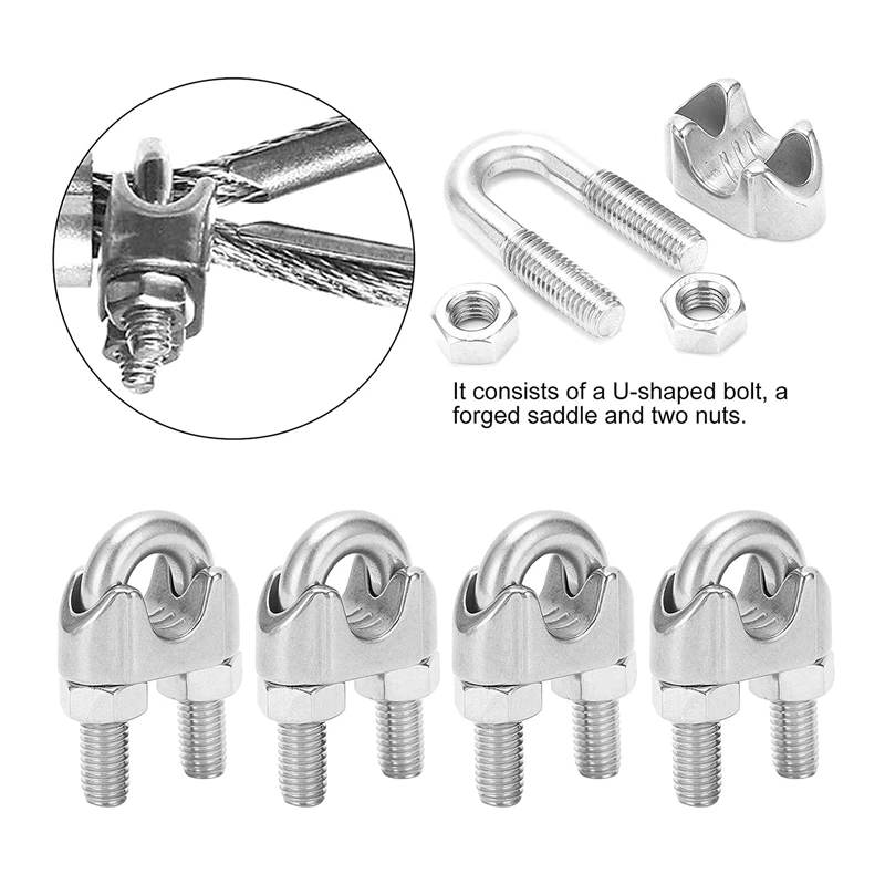 4Pcs Wire Rope Clamp U Bolt Saddle Fastener M14 Heavy Duty Wire Rope Clamp For Rigging Rope Industry Household Tensioner