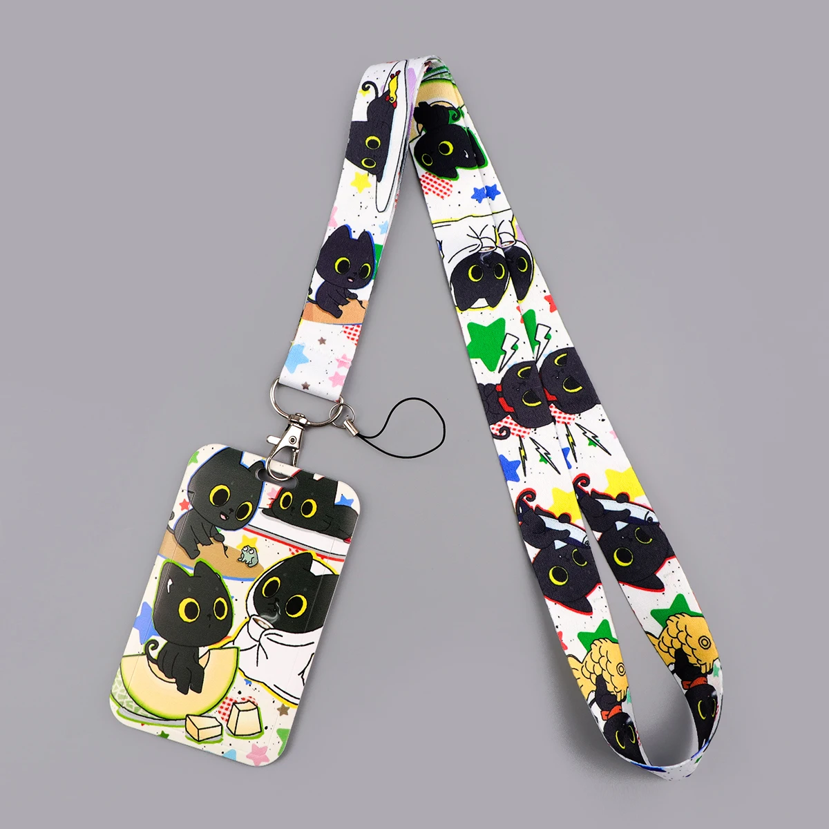 

Cartoon Black Cat Lanyard Neck Strap Keychain Card Cover Badge Holder Mobile Phone Hang Rope Keyring Cosplay Accessories Gifts