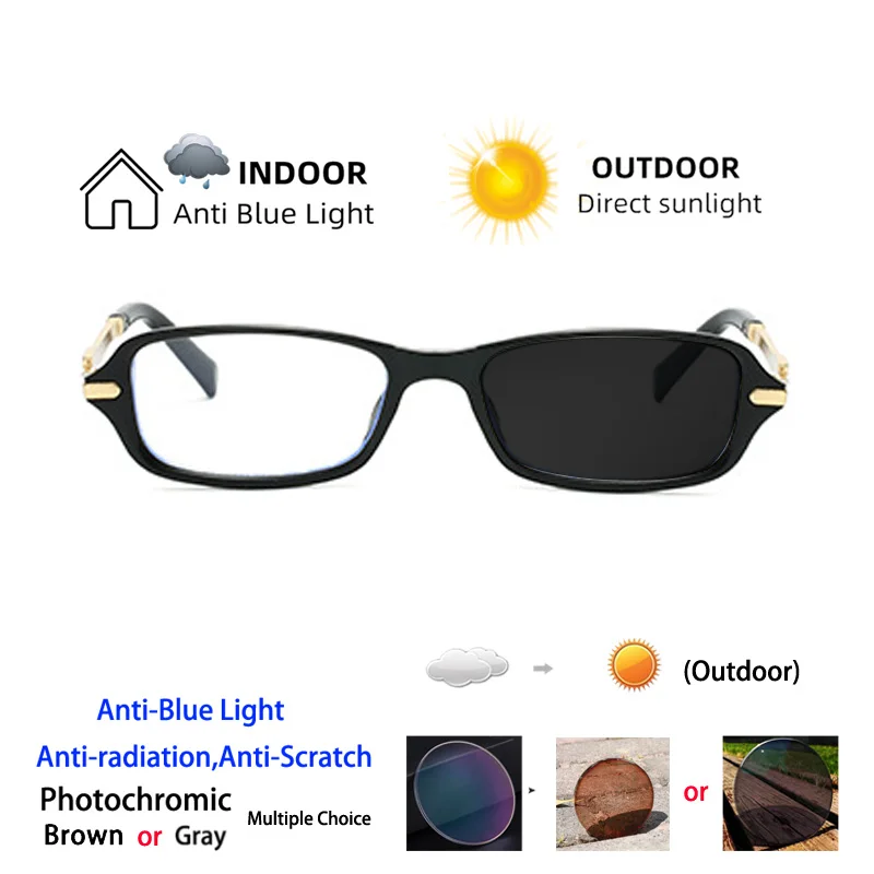 Brand Design Korean Style Square Small Frame Myopia Glasses Prescription Photochromic Nearsight Anti Blue Light Women Eyeglass