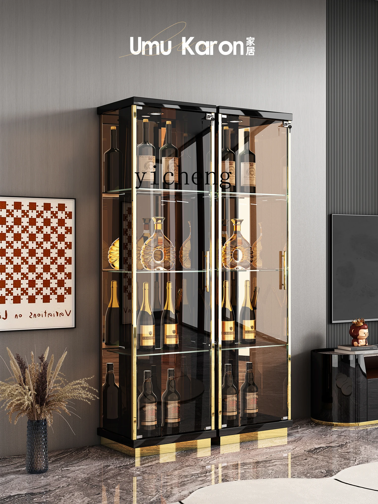 Living Room Double Door Wine Cooler Wall Display One-Door-Open Cabinet Door Household Light Luxury Hand Office