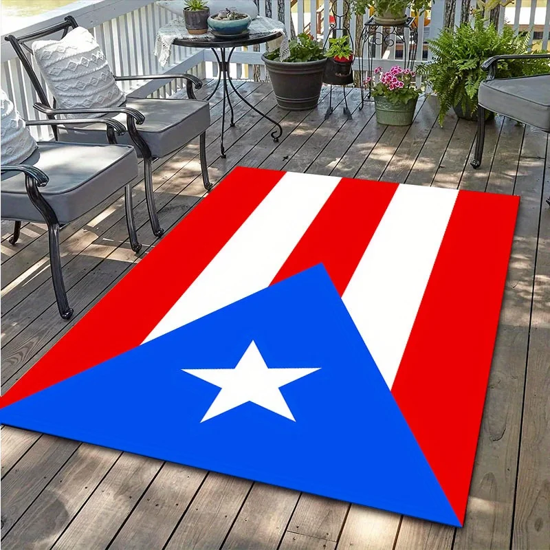 2D Flat Puerto Rico Flag Red White Blue Star Flannel Area Rug Non Slip Patriotic Decor Carpet For Living Room Bedroom Floor