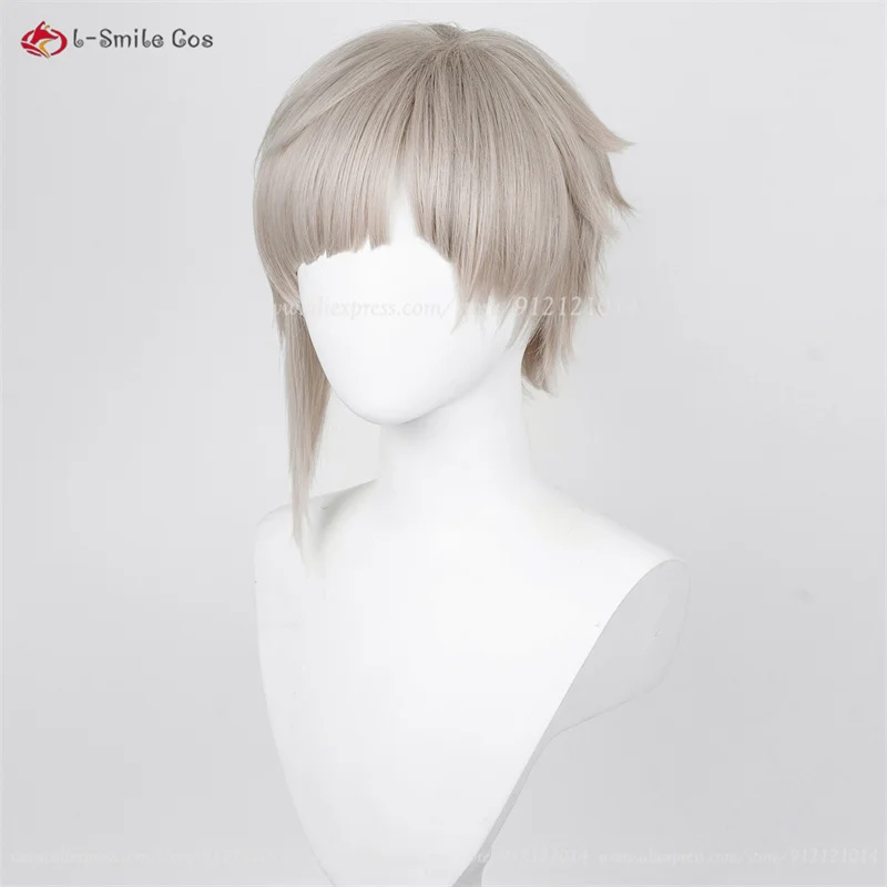 Parrucca Cosplay Anime di alta qualità Atsushi Nakajima parrucca Cosplay corta grigia con parrucca nera parrucche per capelli resistenti al calore + cappuccio per parrucca