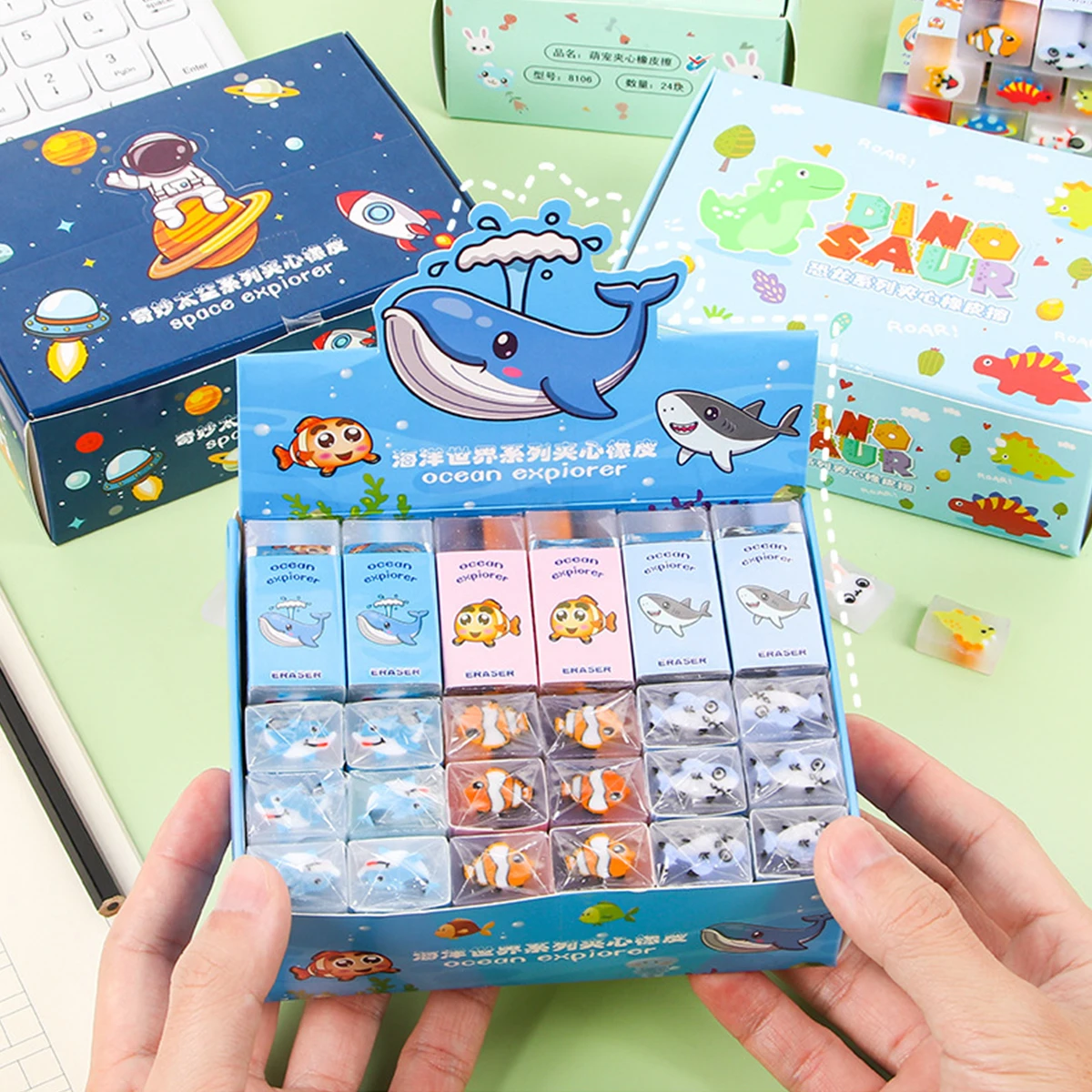 만화 지우개 창의적인 커팅 지우개, 학생 문구 그림 용품, 샌드위치 패턴 지우개, 사사프라스 무작위 배송