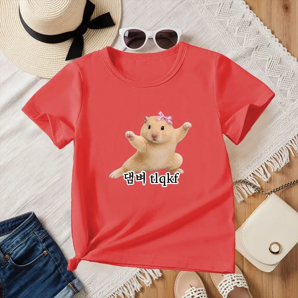Lustiges Hamster-T-Shirt mit Meme-Grafik, Damen-Sommer-Kurzarmshirt, süßer Kawaii-Print, lässige Damenmode, Harajuku Y2k-Top – Detail 3