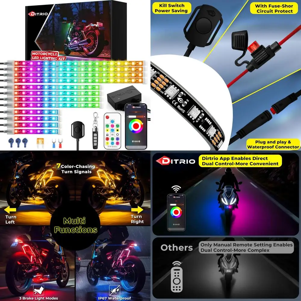 

12 шт. мотоциклетные светодиодные фонари с тормозным указателем поворота, комплекты подводного освещения с дистанционным управлением через приложение/RF, двухзонный, водонепроницаемый, 12 В пикселей