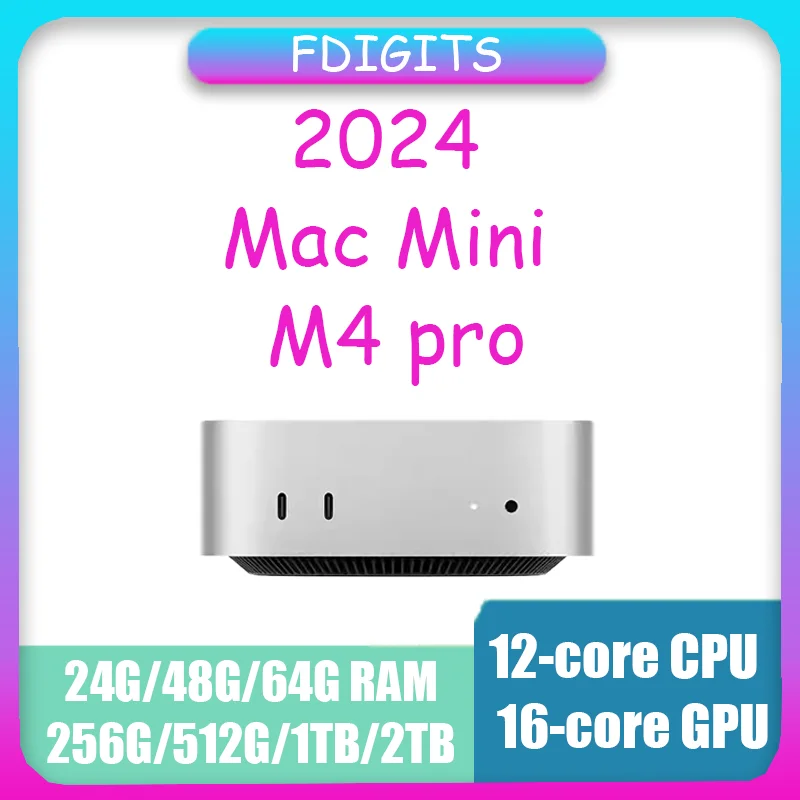 2024 Mac Mini Desktop Computer with M4 Pro Chip 12-core CPU 16-core GPU 16G/32G RAM 256G/512G/1T/2T SSD Storage Gigabit.