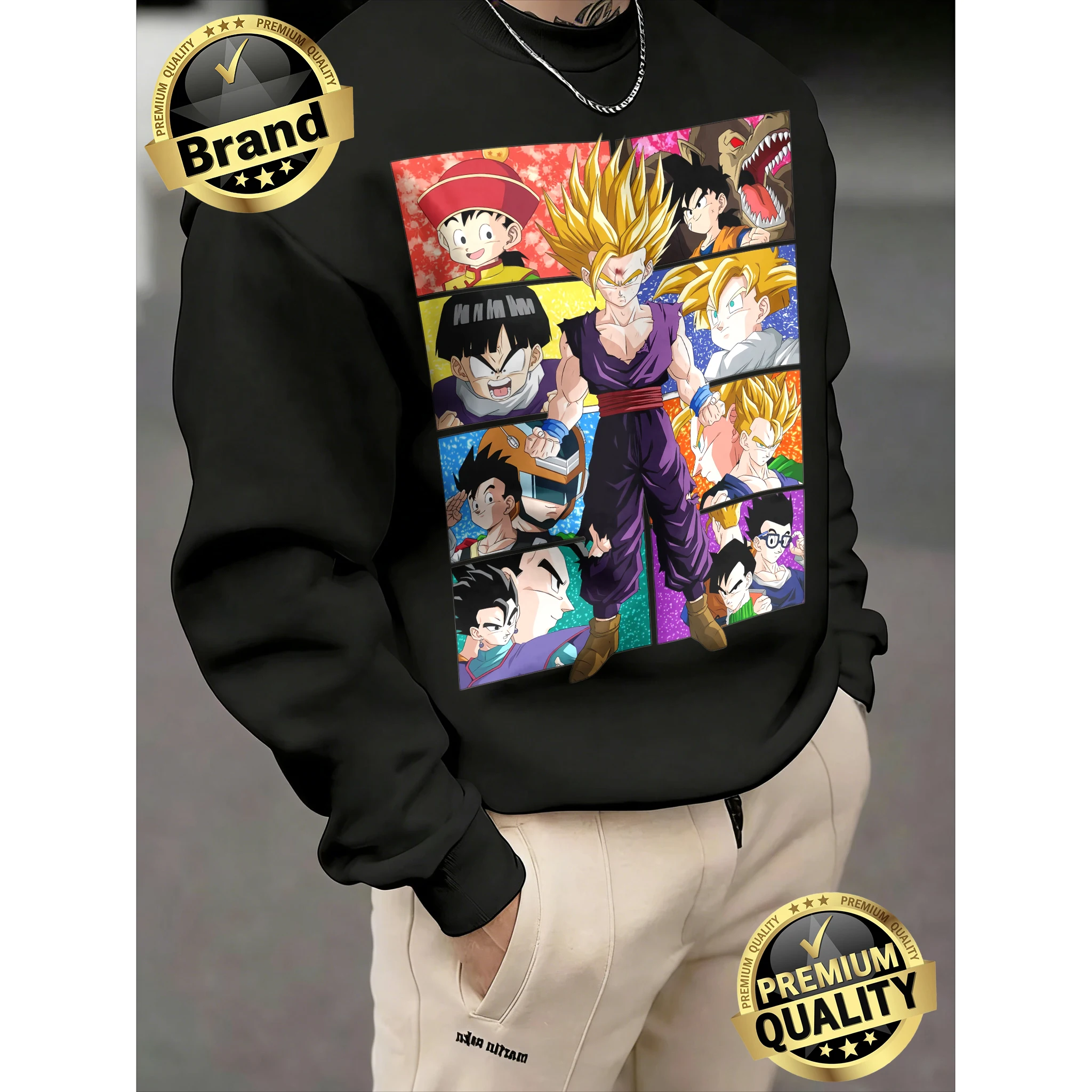 

Мужской оверсайз свитшот унисекс с принтом Dragon Ball Gohan Evolution, 100% хлопок, круглый вырез, уличный стиль, Y2K, коллекция Весна-Осень 2026