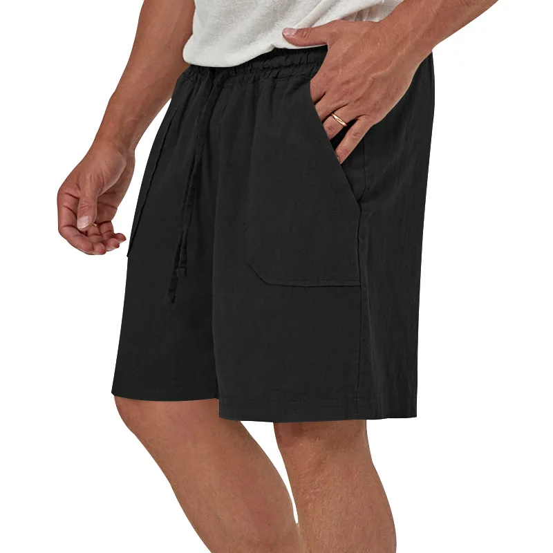 2024 mode musim panas baru celana pendek kasual Solid pria celana pantai sejuk tali serut celana pendek olahraga linen katun