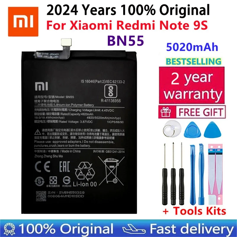 100% Original 5020mAh Replacement Battery For Xiaomi Redmi Note 9S Note9S BN55 Genuine Phone Battery Batteries Fast Shipping