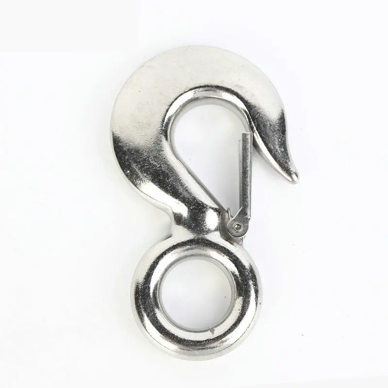 S320 Stainless Steel Hoist Cargo Hook Lifting Chain Eye Rotatable Ring Claw With Lock Working Load WLL 0.5T/0.75T/1T/1.5T/2T