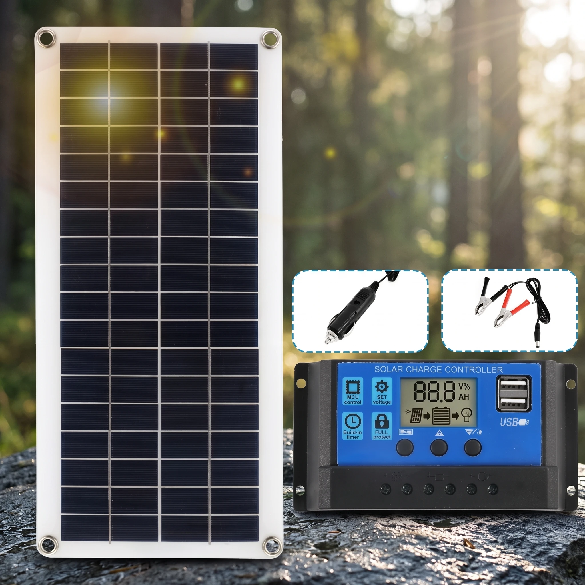 Panel słoneczny 1000W 12V z kontrolerem ładowania 60A 100A do telefonu, kampera, samochodu, MP3, tabletu…