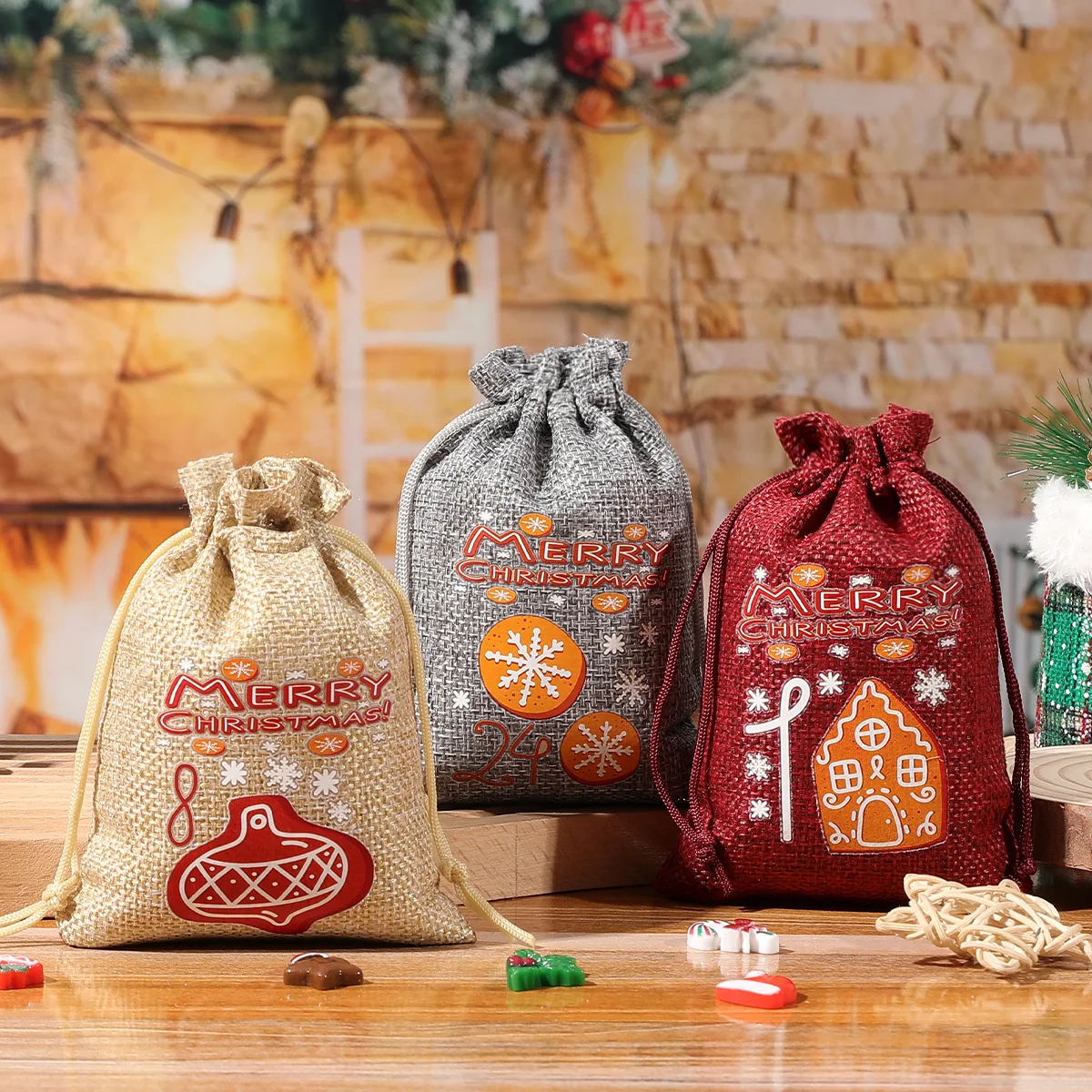 24Pcs/set Christmas Advent Calendar Bags Reusable Drawstring Candies Cookies Gifts Bag Home Christmas Party Advent Calendar Bags