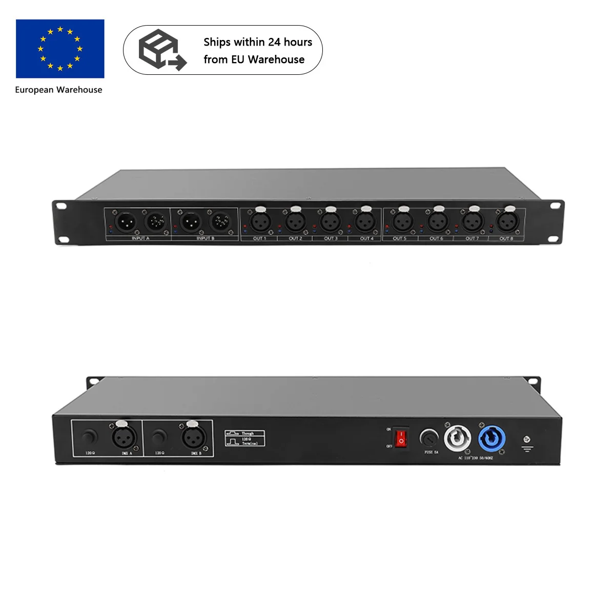 Splitter con isolamento fotoelettrico DMX512 a 8 canali, amplificatore ottico, distributore di segnale per luci da palco a 8 canali