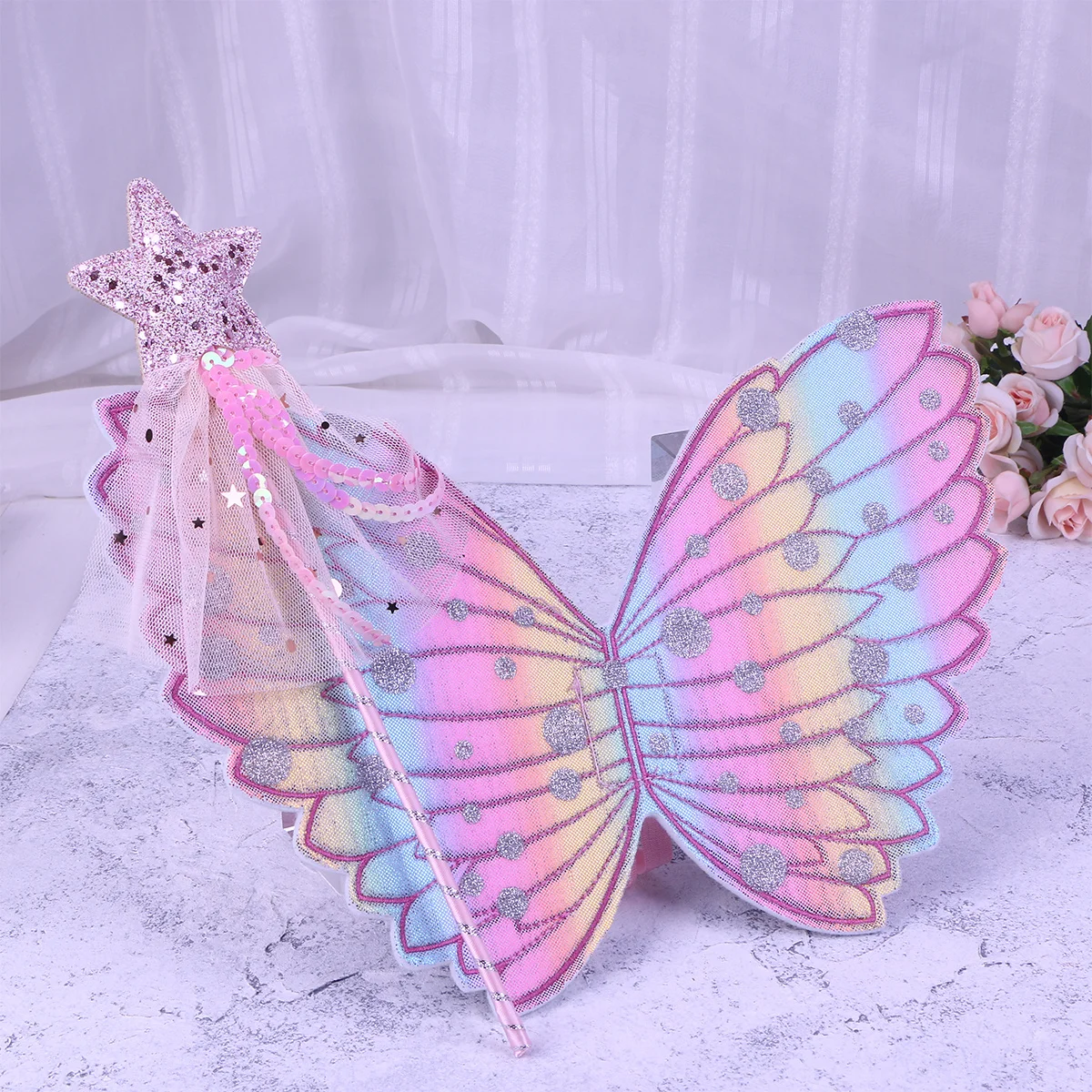2 stuks cosplay lichtroze fee stok kinderen prestaties rekwisieten kostuum verjaardagsfeestje kinderen vleugels
