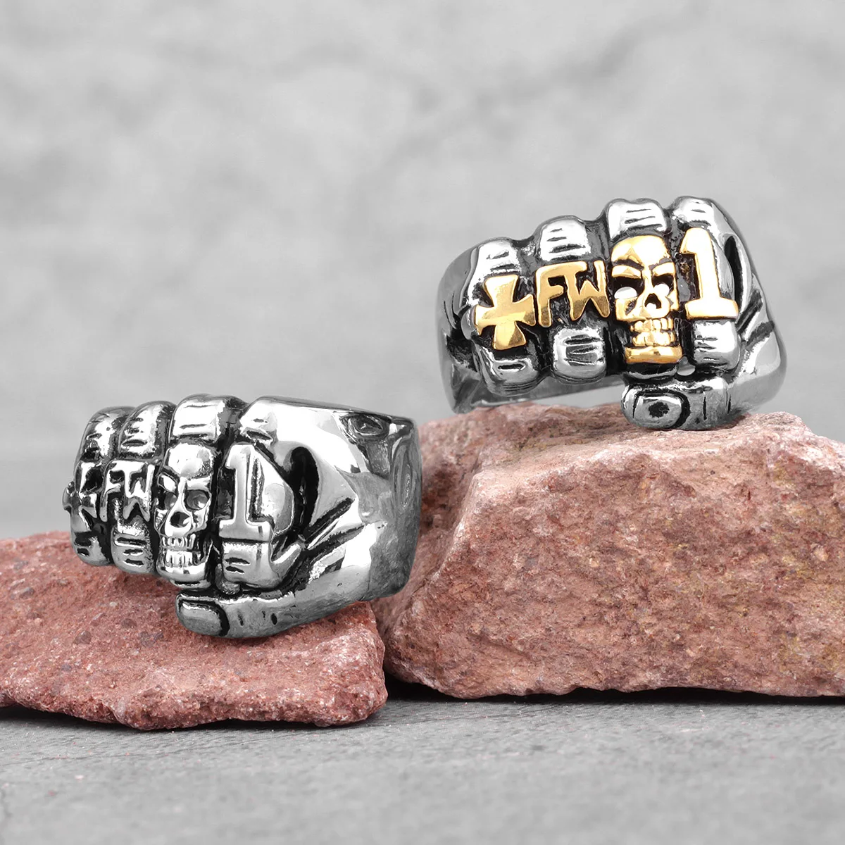

Fist Punch Skull Men Rings Punk Hip Hop Personality Trendy for Boyfriend Male Stainless Steel Jewelry Creativity Gift Wholesale