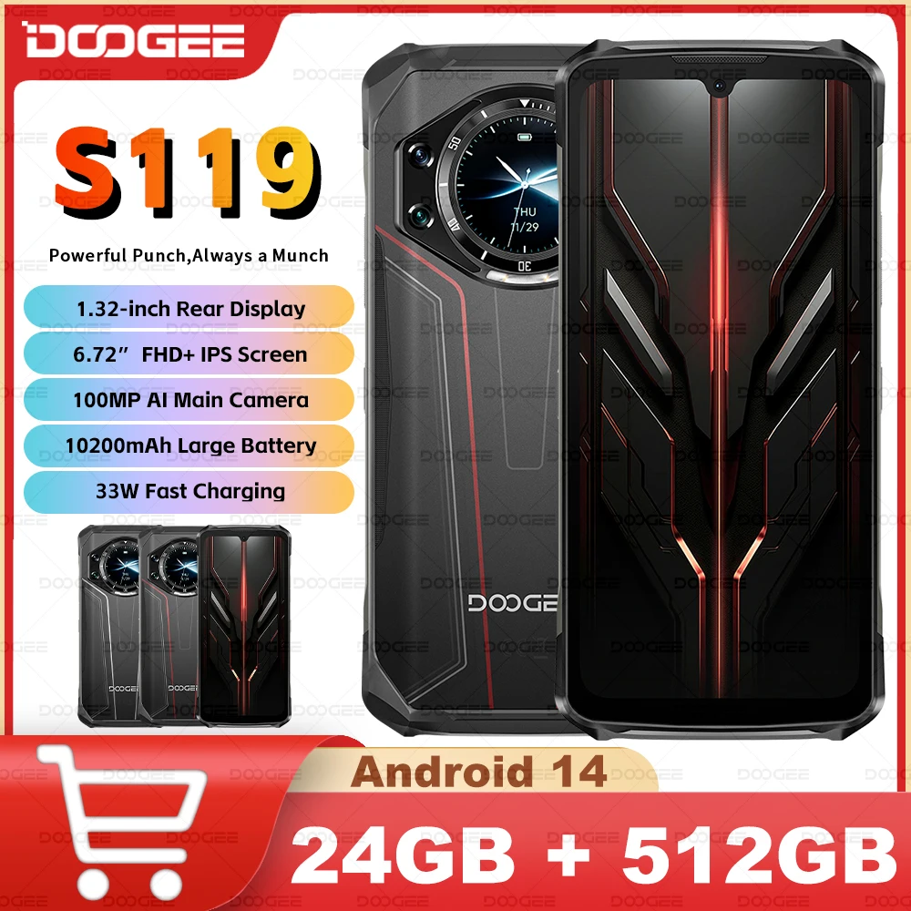 

Global Version DOOGEE S119 Rugged Phone 6.72" FHD+ IPS Screen 8GB+512GB 100MP AI Main Camera 10200mAh Battery 33W Android 14 NFC