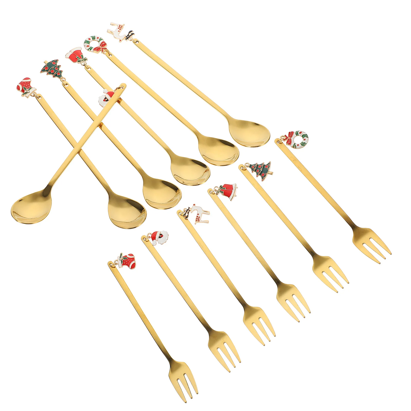 

1 комплект вилок и ложок из нержавеющей стали, серебряное серебро, рождественские тематические настольные украшения, удобная ручка, легко чистится