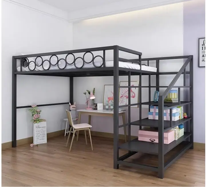 Children\'s small apartment up and down princess bed dormitory multi-functional loft elevated single apartment iron buckle bed