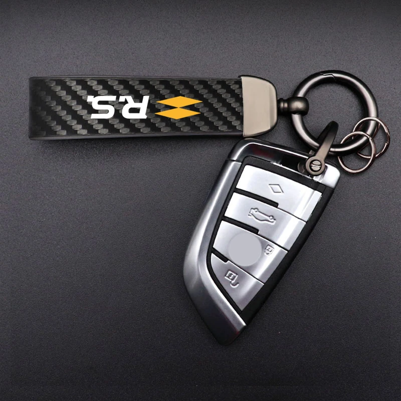 Car Keychain Carbon Fiber Leather Alloy For Renault Fluence Captur Megane Clio Kadjar Talisman Arkana RS Line Logan Kwid