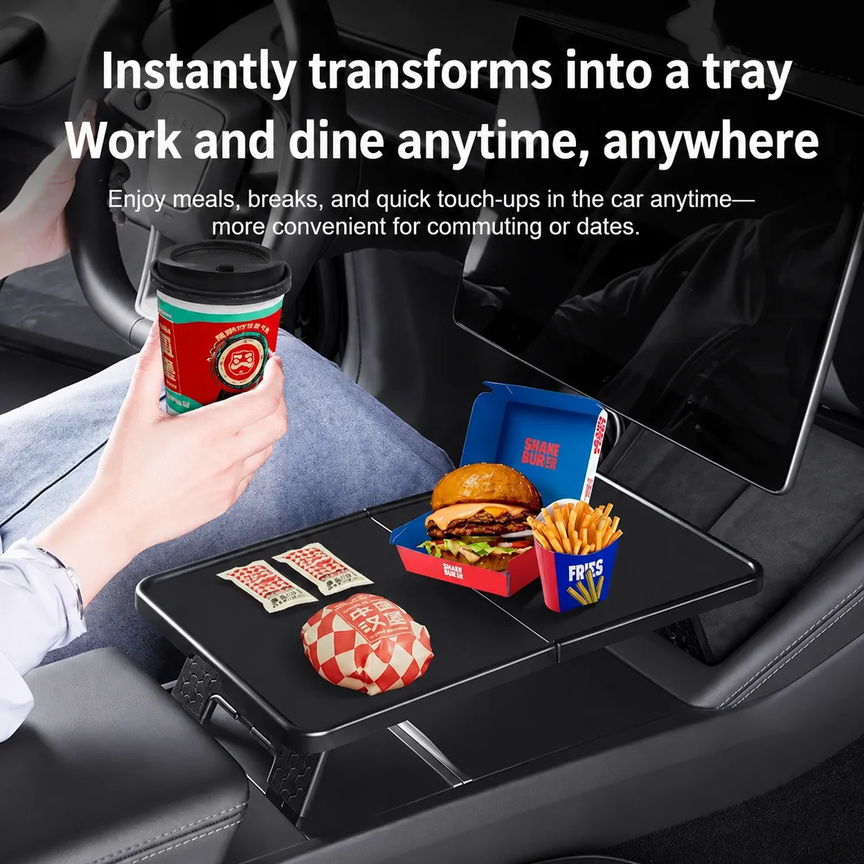 For Tesla Model YL Model 3 Model Y 2017-2026 Foldable Center Console Table Dining Makeup Tray PC Stable Storage Accessories