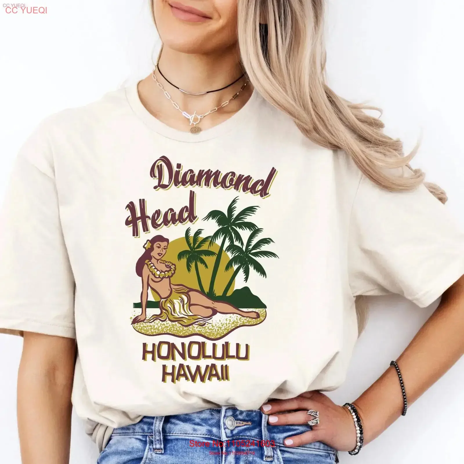 Vintage Diamond Head Hawaii T Shirt Retro Honolulu Beach Top Tropical Hula Dancer Vacation Travel vintage Washed Versatile