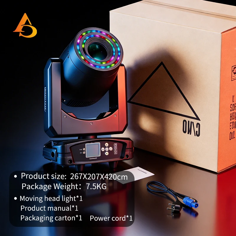 New 200W LED patterned beam moving head light features an aperture and bi-prism effect supports DMX control is suitable for disc