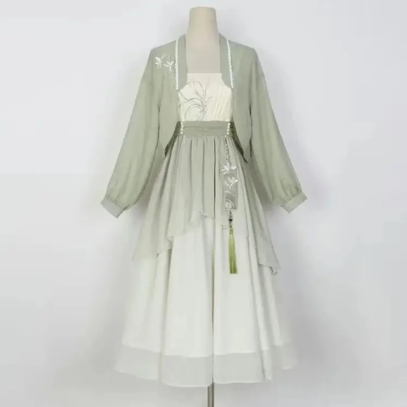 Cy [مجموعة الأوركيد] تحسين النمط الصيني هان عنصر طول الصدر Hanfu أعلى الرافعة مجموعة فستان بكم طويل Hanfu لوليتا الرأس