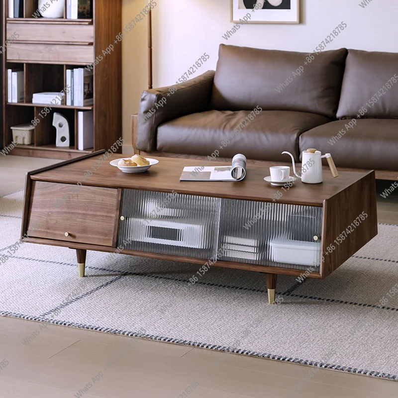 

Italian light luxury North American black walnut all-solid wood coffee table living room modern simple large tea table designer