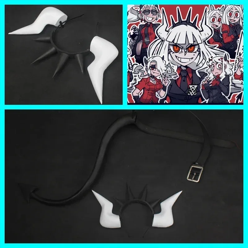 Game helltaker Lucifer Beelzebub cosplay horns tail helltaker the awesome demon Cerberus Lucifer Satan zdrada cosplay wig props