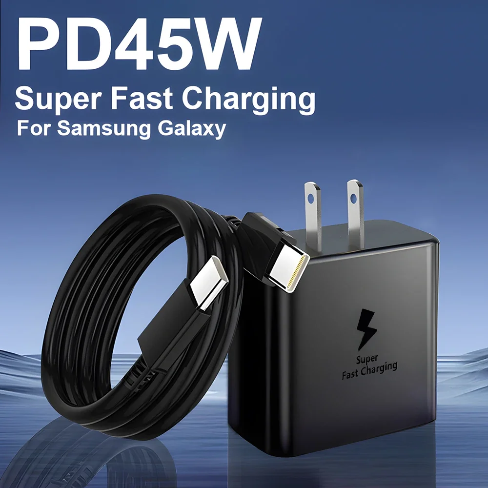 45W Super Fast Charger & USB-C Data Cable - Portable Adapter for Samsung Galaxy S24/S23/S22/S25 Ultra/S21 Plus/Note 20