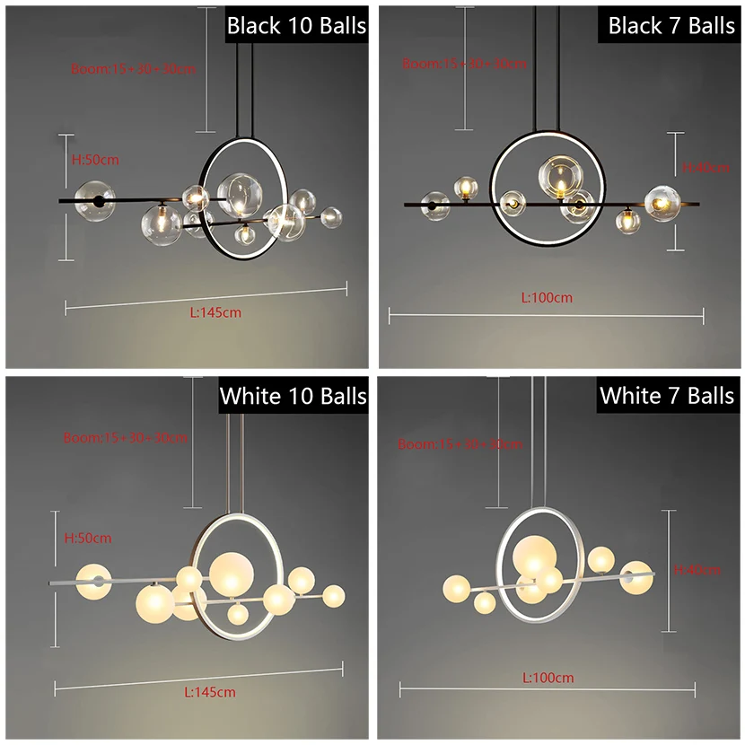 Lampadari moderni a sfera di vetro a LED lampade a sospensione a bolle trasparenti nere per sala da pranzo soggiorno cucina Lamparas Colgantes Para Techo