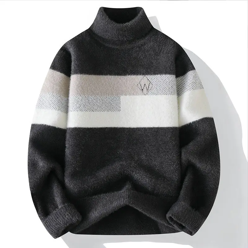 Männer Mode Farbe block Pullover Männer Casual Stricken Pullover Herren Dicke Warme Lose Gestrickte Pullover 2024 Winter Streetwear