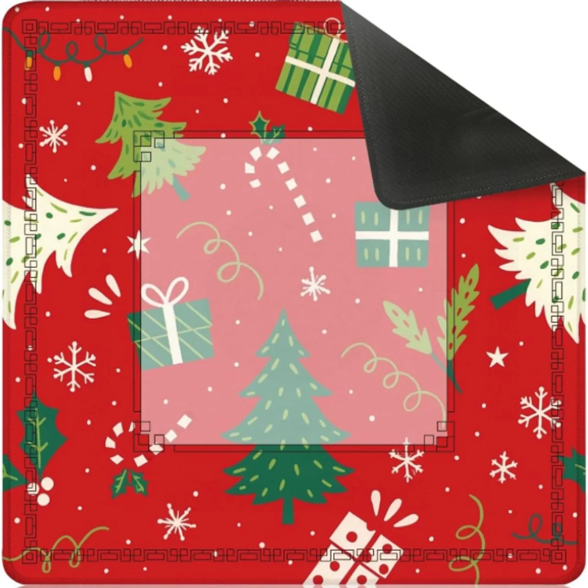 Red Green Christmas Tree Ornament Mahjong Mat 80cm Luxury Quality Neoprene Noise‑Reducing Non‑Slip with Carrying Bag