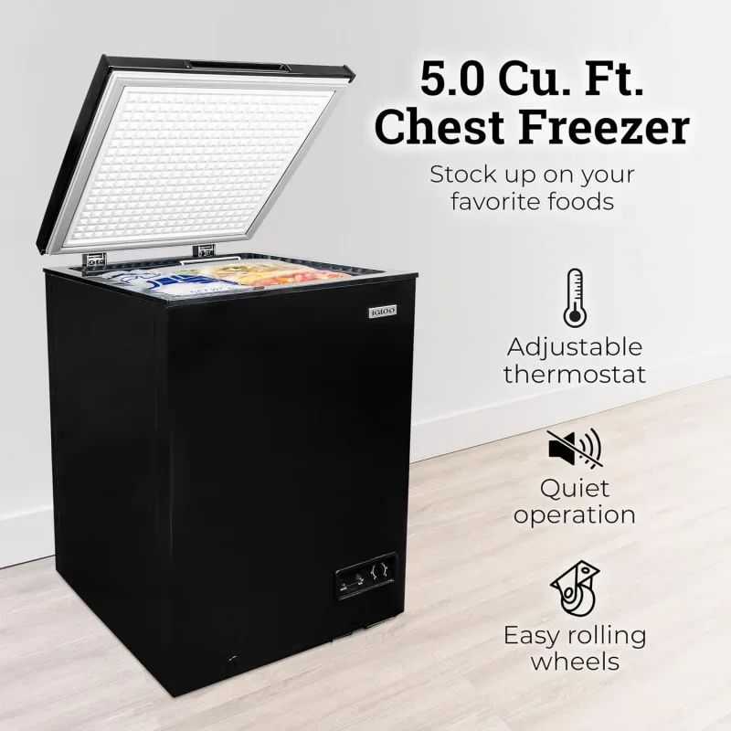 5.0 Cu. Ft. Chest Freezer With Removable Basket, Free-Standing Door Temperature Ranges From-10° to 10° F, Front Defrost Dr