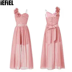 Kids Girls Floral Chiffon Party Proms Dress Shiny Rhinestone Sequin Lace Jumpsuit Romper Gown Dress Birthday Maxi Dresses