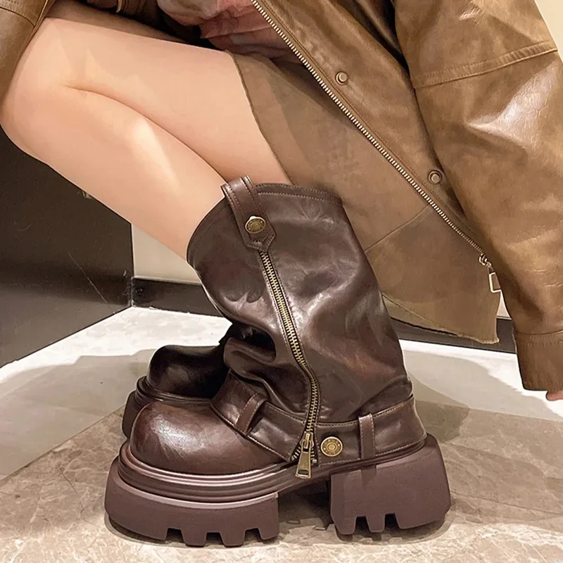 New Women's Boots Retro Punk Style Casual Boots Fashion Thick Sole Motorcycle Boots for Woman Designer Women's Shoes Botas Mujer