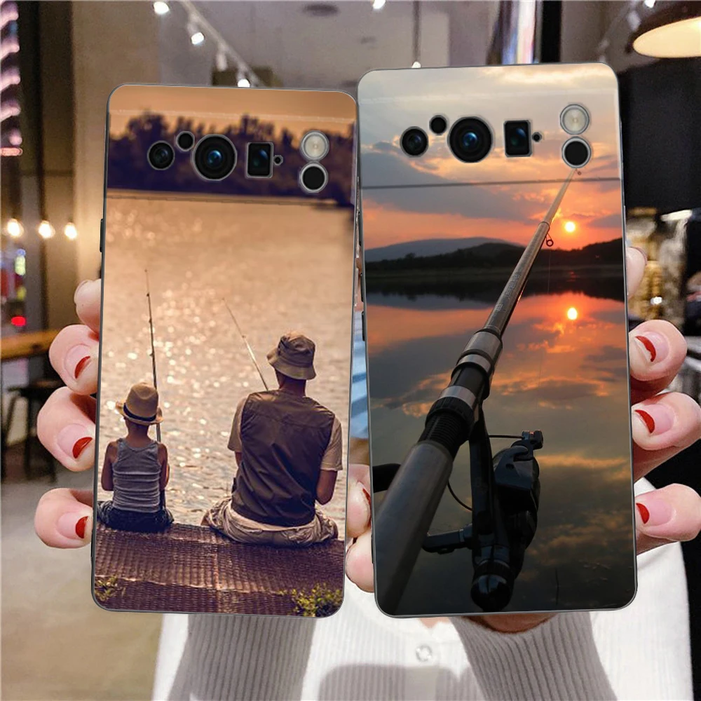 Phone Case For Google Pixel 9 8 8A 7 7A 6 Pro XL 6A 5G Black Soft Shockproof Back Cover TPU Shell Carp Fishing Fish