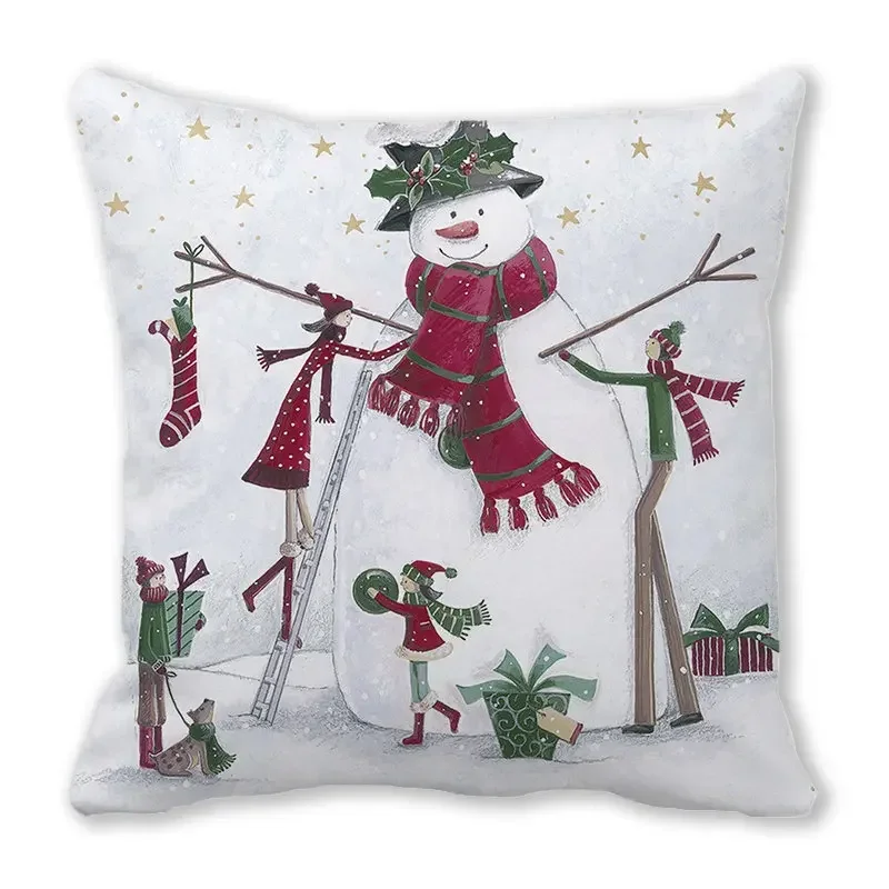 Home decoration christmas decoration snowman santa print pillowcase ornament cushion cover 45x45 cm funda de almohada image 3