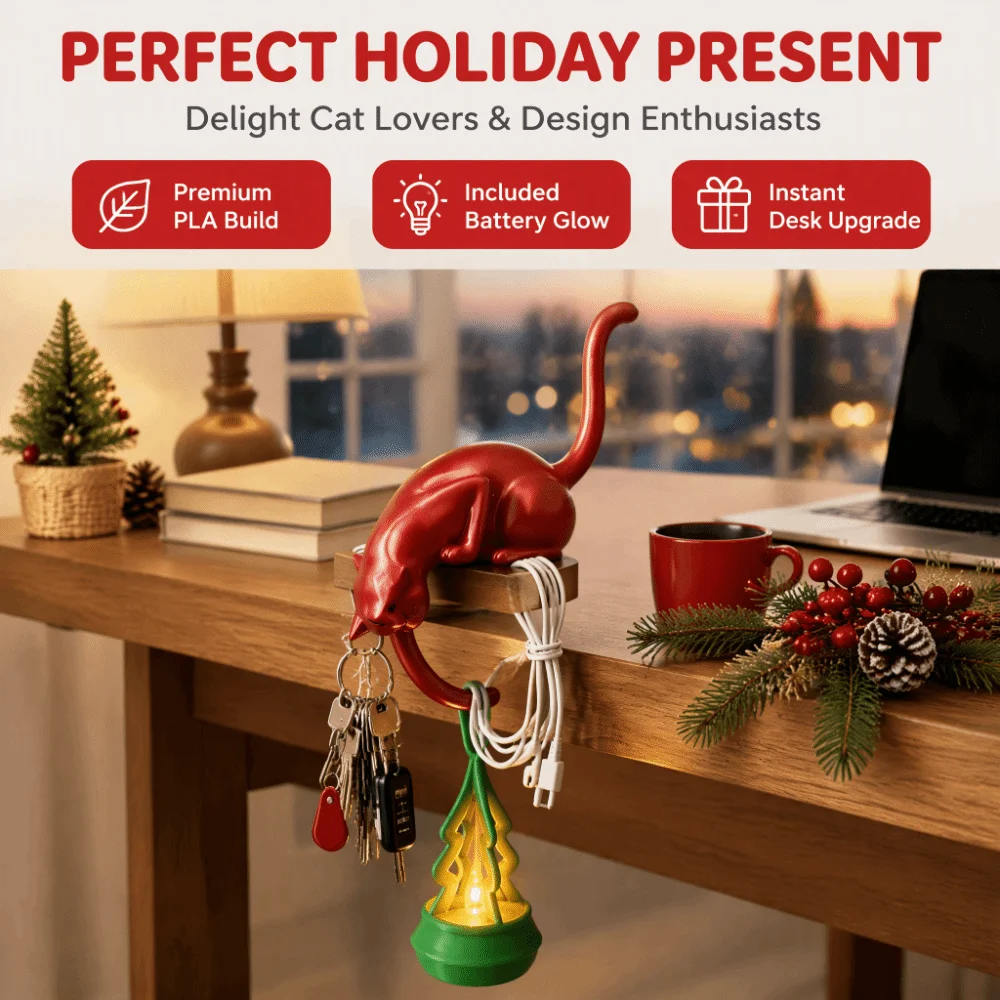 Cute Cat Hook Ornament Inverted Hanging Cartoon Christmas Tree Ornament Funny with Lantern Desk Decor Desktop Decor