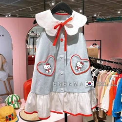 Kawaii Hello Kitty Anime Cinnamoroll Kuromi Girl's Dress Princess Cartoon Sanrio Summer Student Bow Doll Collar Sleeveless Dress