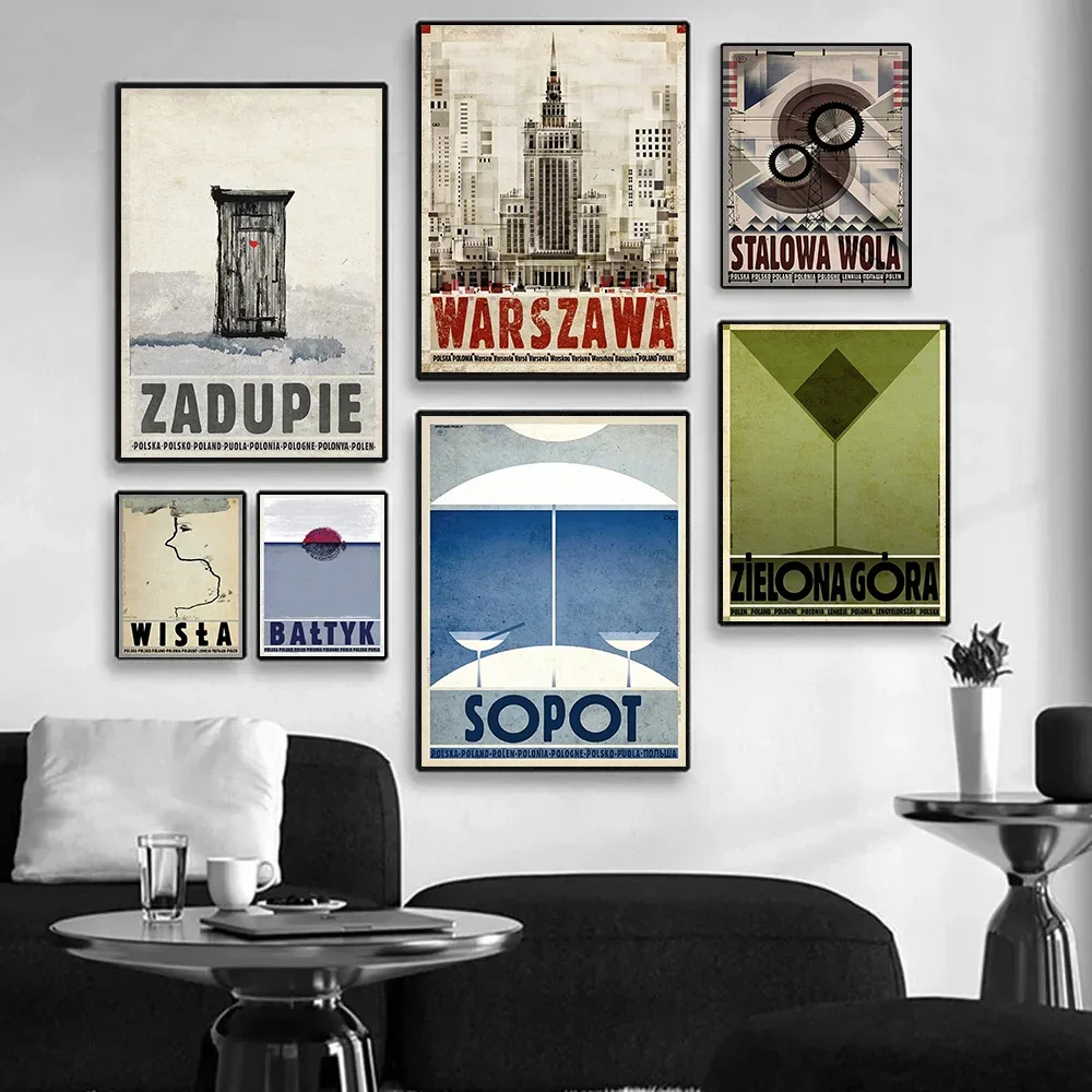 1pc frameless Canvas Painting Retro Polish Travel Poster Wall Art – Vintage Style Canvas Print – Nordic Minimalist Home Decorati