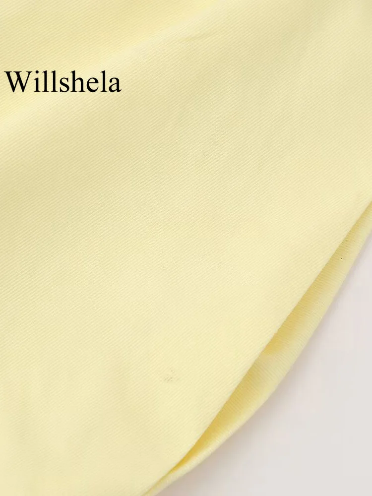 Willshela Women Fashion Yellow Pleated Bandage Asymmetrical Tops Vintage Backless One Shoulder Female Chic Lady Tops