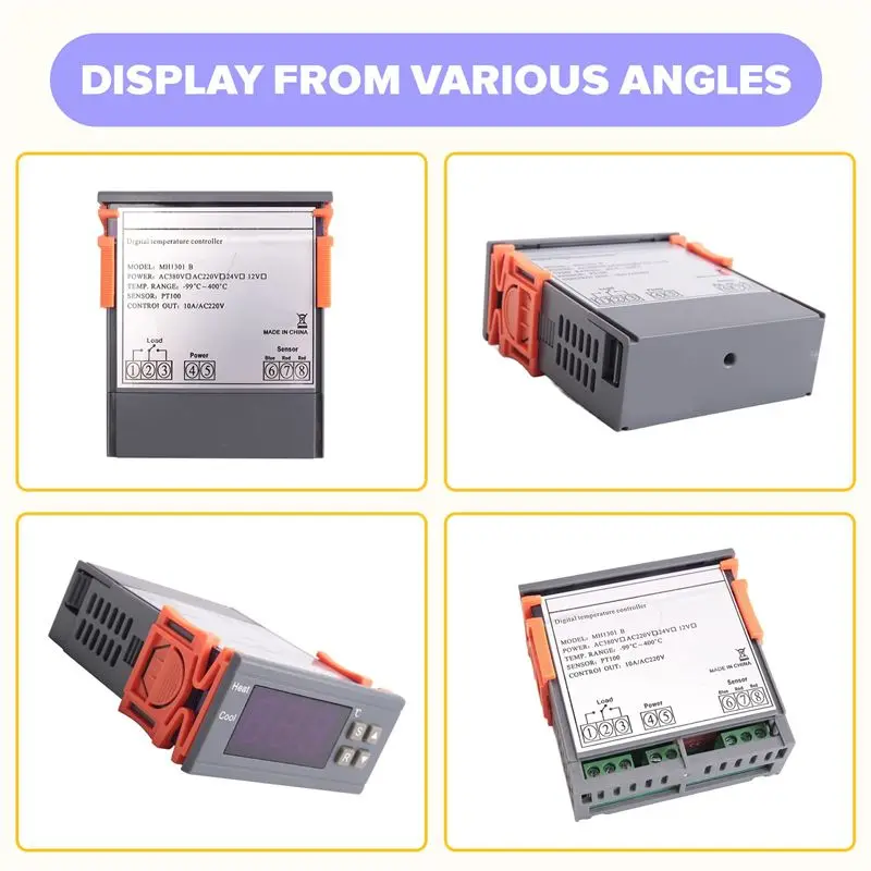 DT17 8X Digital Temperature Controller -99-400°C PT100 M8 Probe, LED Thermostat AC220V Switch for Industrial Equipment