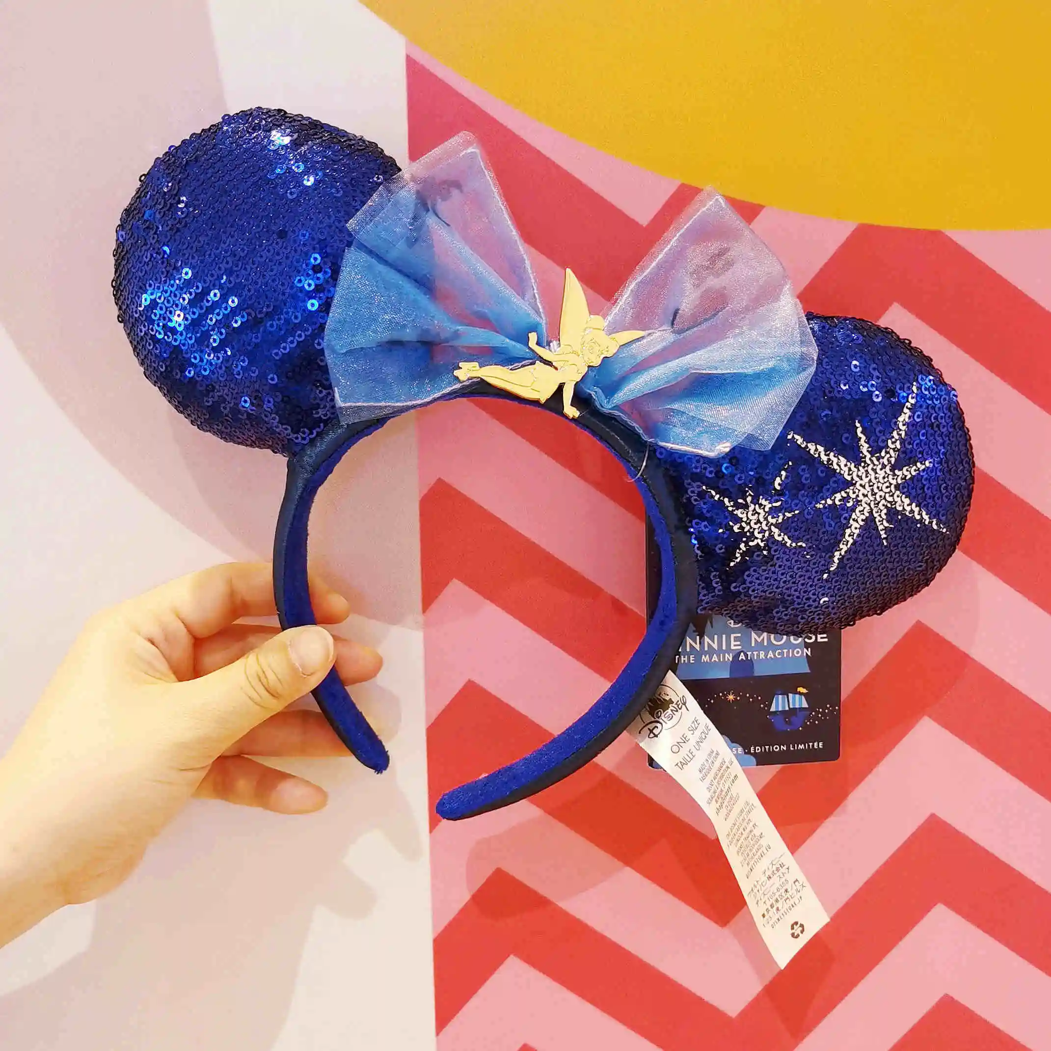 2024 Original Disney Mickey Minnie Ears Headband Disneyland Leather Headband Hairband Sequin Bow Party Hair Accessories Gift