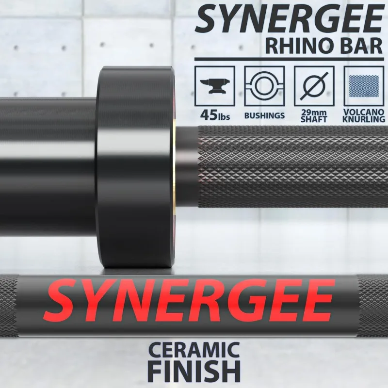 Synergee 45lb Rhino Power Bar Cerakote Finish Barbell. Rated 1500lbs for Powerlifting Deadlift Squat Bench Bar